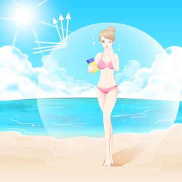 少女防晒享受阳光沙滩插图