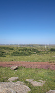 中国张北草原和风力发电风车景观