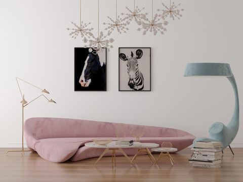 粉色沙发墙布壁画背景场景图