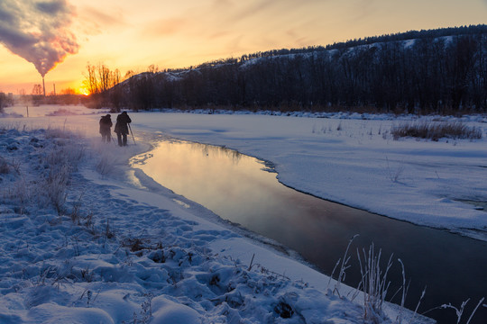 冬季河流落日摄影