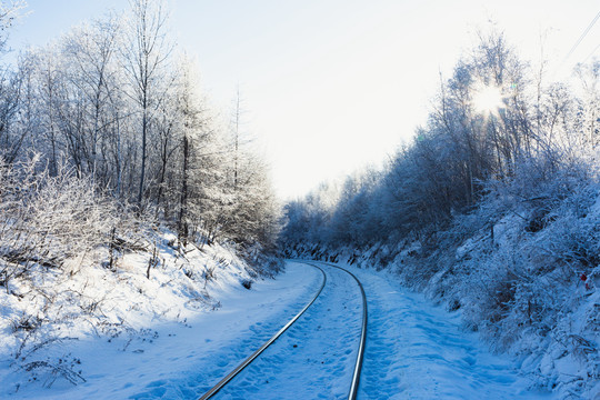 冬季森林雾凇铁路