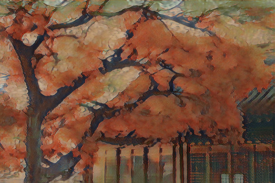 秋树红叶绘画
