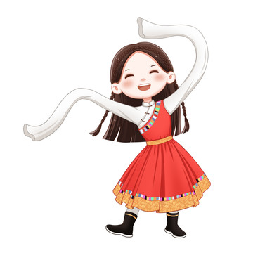 跳舞的藏族女孩卡通人物