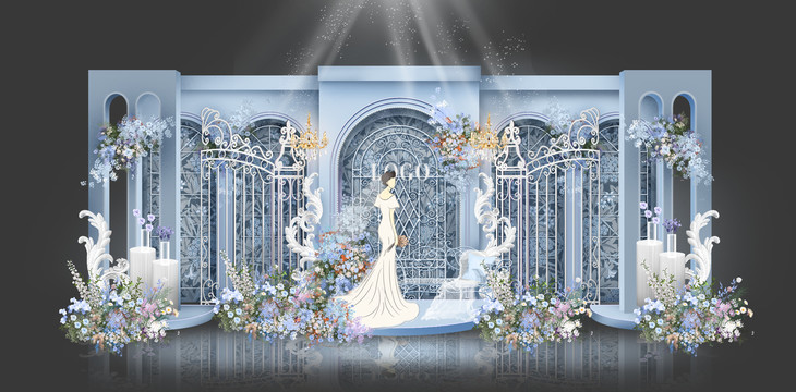 蓝色法式婚礼效果图