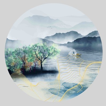 禅意水墨山水画