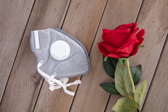 特殊情人节的玫瑰花和N95口罩