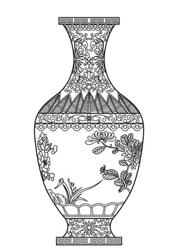 古典传统精美花瓶中国瓷器白描