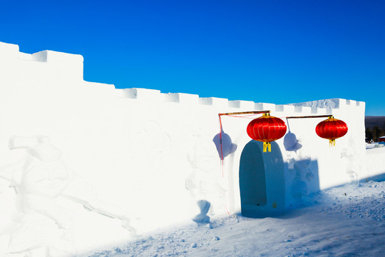 雪雕城墙红灯笼