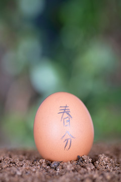 土壤上的鸡蛋上写着春分两个汉字