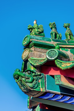 中国北京天坛公园北神厨屋顶走兽