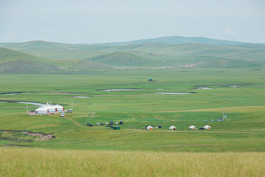草原蒙古包河流