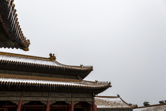 雪中的北京故宫独特建筑