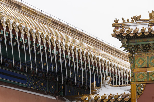 雪中的北京故宫脊兽