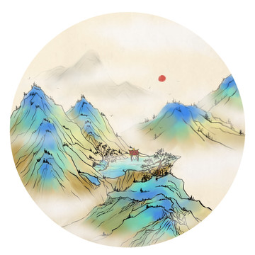 中国风青绿山水装饰画