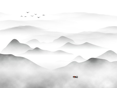 意境水墨山水画