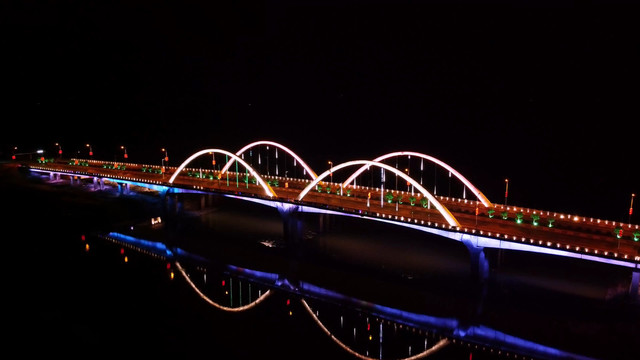航拍夜晚的江西吉安庐陵大桥