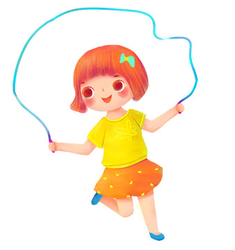 卡通小女孩跳绳幼儿园亲子活动