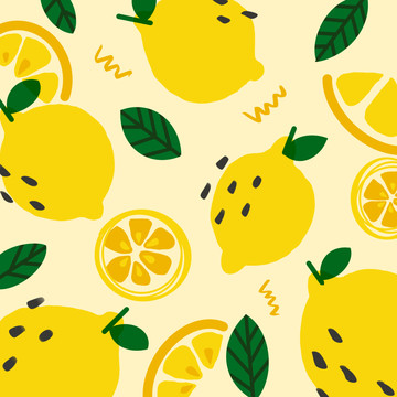 柠檬手绘插画卡通水果印花壁纸