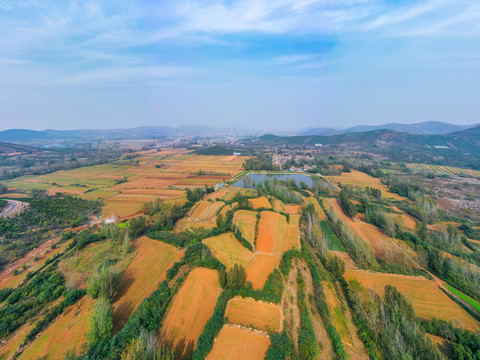 航拍淮山明清石榴园附近耕地