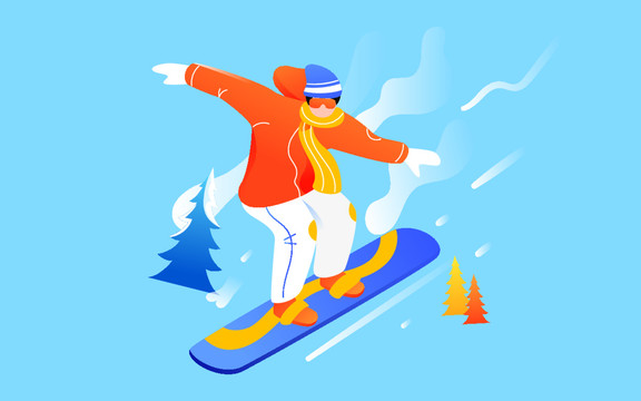 冬天滑雪运动人物冬奥会背景插画