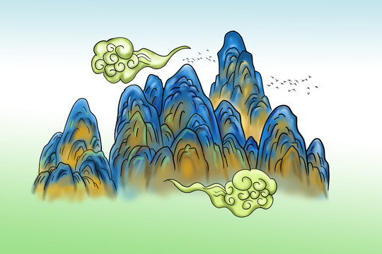 手绘山插画