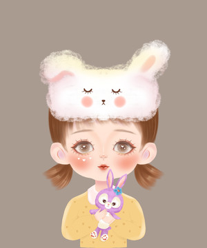 戴兔兔眼罩卡通可爱软萌甜美女孩