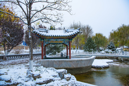 北京园博园太原园雪景