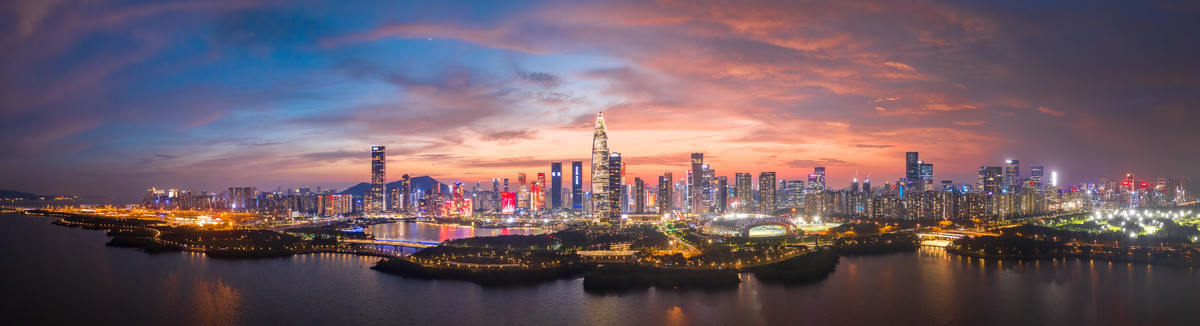 深圳市南山区深圳湾航拍夜景