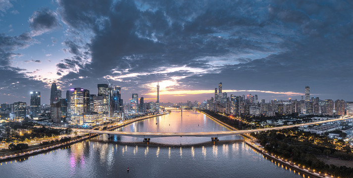 中国广州市海珠区航拍夜景