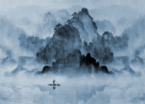 中国山水水墨画禅意山水画