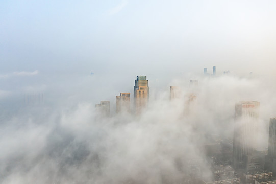 雾霾中的天津鲁能城购物美景航拍