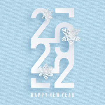 蓝白雪花数字新年创意设计插图