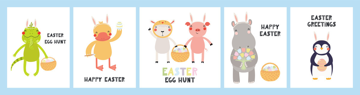 淘气动物彩绘复活节蛋插图