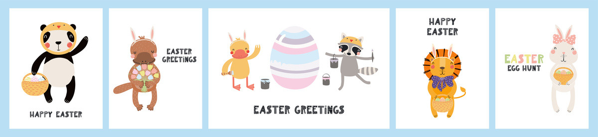 欢庆复活节动物卡通插图