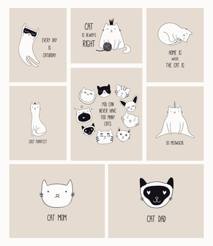 黑白手绘猫咪贺图封面