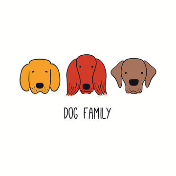 可爱手绘狗家庭插图
