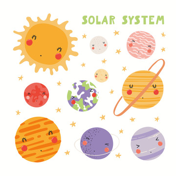 多种可爱太阳系行星插图