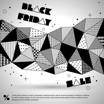黑白几何拼贴黑色星期五折扣活动宣传设计图
