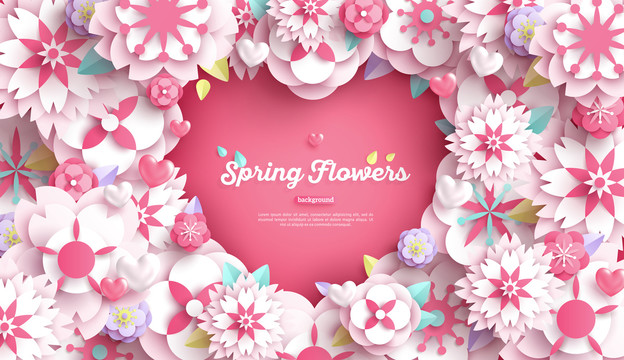心型花朵堆叠立体插画设计图