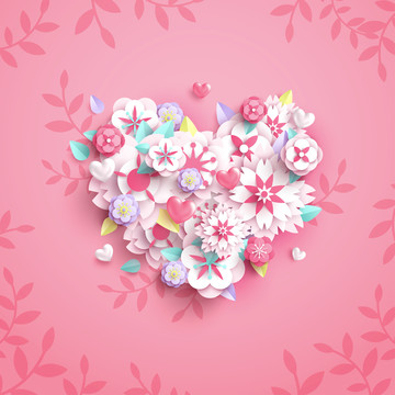 心型花朵堆叠立体插画设计正方图