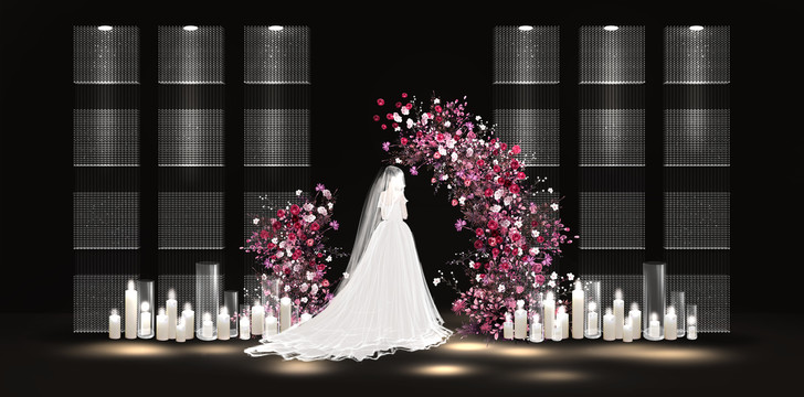 玫红色韩式水晶婚礼效果图