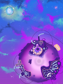 霓虹荧光宇宙星球插画