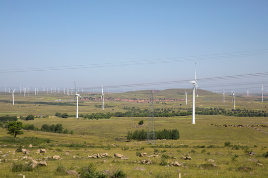 中国张北草原风力发电风车景观
