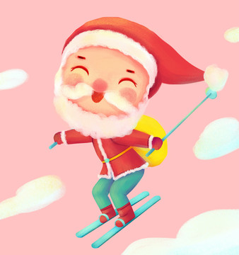 卡通圣诞老人滑雪分层免抠元素