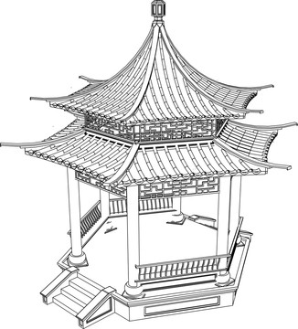 攒尖六角亭鸟瞰图