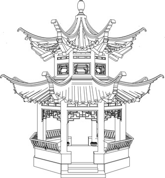 双层重檐八角亭立面图