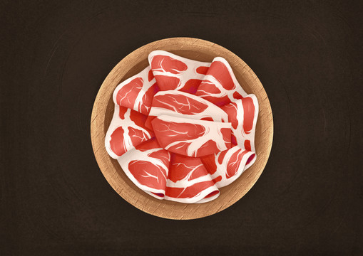 火锅手绘羊牛肉卷插画食材鲜肉