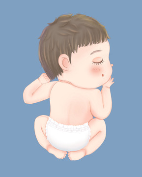 尿裤宝宝睡着的婴儿尿不湿卡通