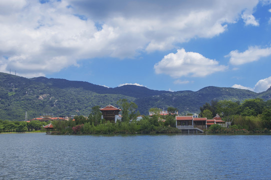 西湖桃花岛湖畔景观