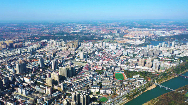高空俯瞰江西省吉安市中心城区